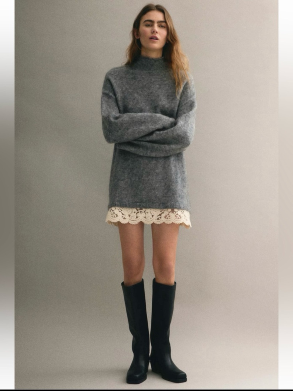 New H&M Lace Trimmed Mohair Bland Sweater